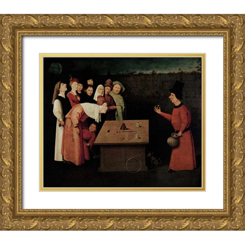 The Conjuror Gold Ornate Wood Framed Art Print with Double Matting by Bosch, Hieronymus