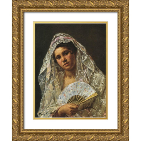 A Seville Belle 1873 Gold Ornate Wood Framed Art Print with Double Matting by Cassatt, Mary