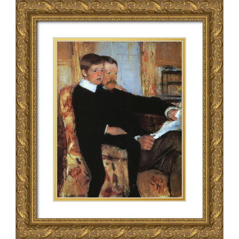 Alexander And His Son Robert 1885 Gold Ornate Wood Framed Art Print with Double Matting by Cassatt, Mary