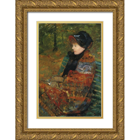 Autumn 1880 Gold Ornate Wood Framed Art Print with Double Matting by Cassatt, Mary