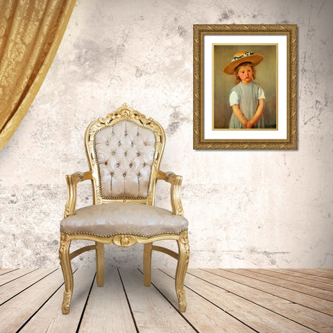 Child With Straw Hat Gold Ornate Wood Framed Art Print with Double Matting by Cassatt, Mary