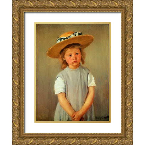 Child With Straw Hat Gold Ornate Wood Framed Art Print with Double Matting by Cassatt, Mary