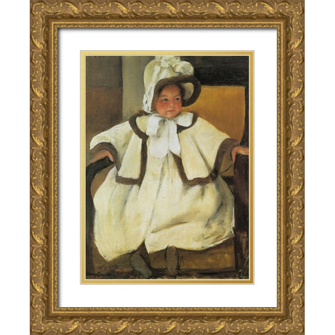 Ellen Mary In A White Coat 1896 Gold Ornate Wood Framed Art Print with Double Matting by Cassatt, Mary
