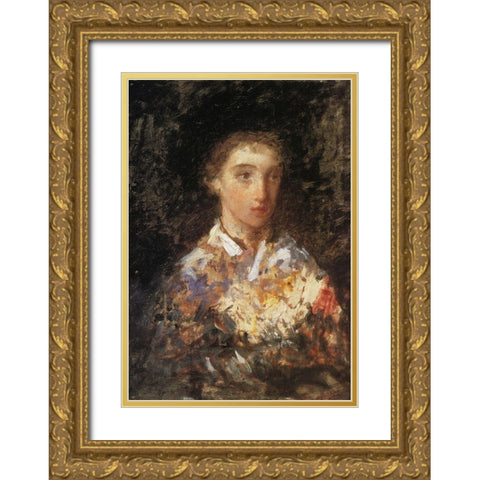 Head Of A Young Girl 1874 Gold Ornate Wood Framed Art Print with Double Matting by Cassatt, Mary