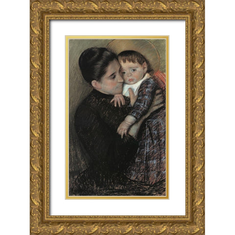 Helene De Septeuil 1889 Gold Ornate Wood Framed Art Print with Double Matting by Cassatt, Mary