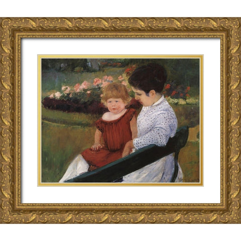 In The Park 1894 Gold Ornate Wood Framed Art Print with Double Matting by Cassatt, Mary