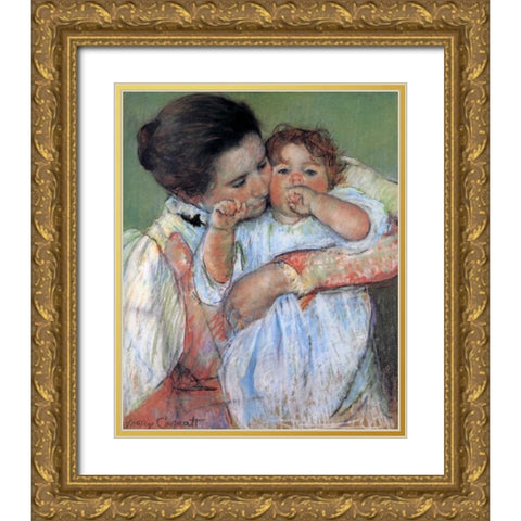 Little Anne Sucking Her Finger 1897 Gold Ornate Wood Framed Art Print with Double Matting by Cassatt, Mary