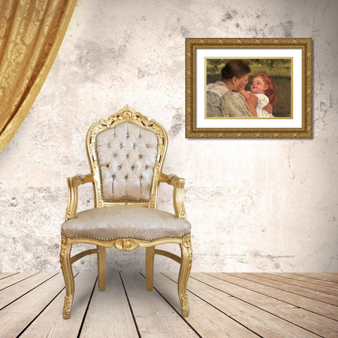 Maternal Caress 1896 Gold Ornate Wood Framed Art Print with Double Matting by Cassatt, Mary