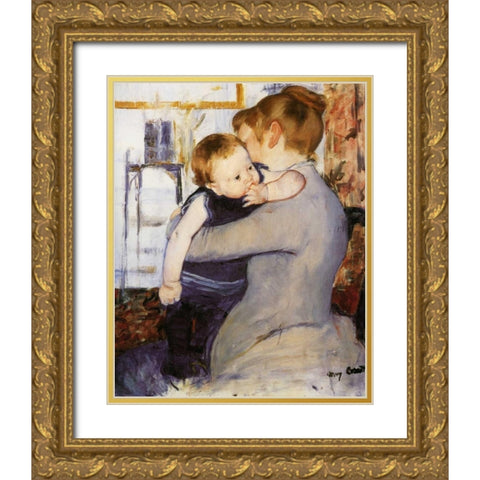 Mother And Child 1889 Gold Ornate Wood Framed Art Print with Double Matting by Cassatt, Mary