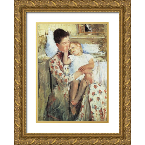 Mother And Child 1890 Gold Ornate Wood Framed Art Print with Double Matting by Cassatt, Mary