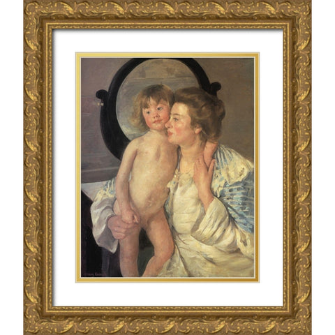 Mother And Child 1899 Gold Ornate Wood Framed Art Print with Double Matting by Cassatt, Mary