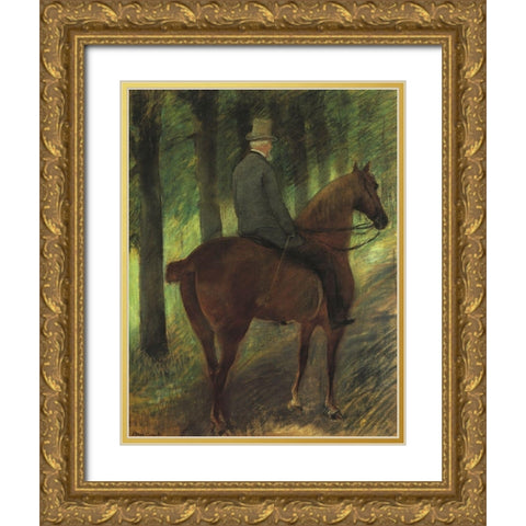 Mr Robert S On Horseback 1885 Gold Ornate Wood Framed Art Print with Double Matting by Cassatt, Mary