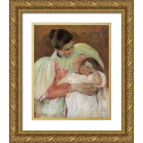 Nurse And Child 1897 Gold Ornate Wood Framed Art Print with Double Matting by Cassatt, Mary