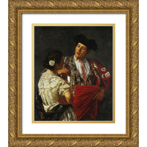 Offering The Panal To The Bullfighter 1872 Gold Ornate Wood Framed Art Print with Double Matting by Cassatt, Mary