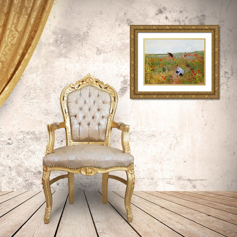 Poppies In A Field 1880 Gold Ornate Wood Framed Art Print with Double Matting by Cassatt, Mary