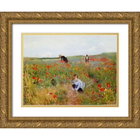 Poppies In A Field 1880 Gold Ornate Wood Framed Art Print with Double Matting by Cassatt, Mary
