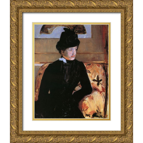 Portrait Of A Young Woman In Black 1883 Gold Ornate Wood Framed Art Print with Double Matting by Cassatt, Mary
