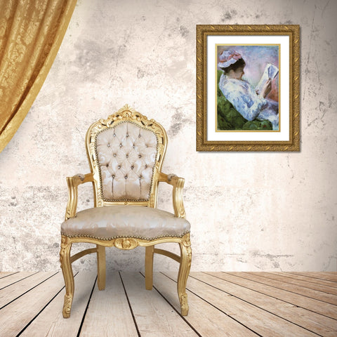 Portrait Of Lydia Reading 1879 Gold Ornate Wood Framed Art Print with Double Matting by Cassatt, Mary