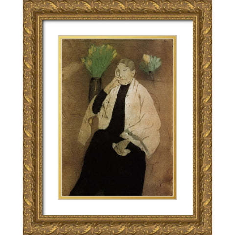 Portrait Of The Artists Mother 1890 Gold Ornate Wood Framed Art Print with Double Matting by Cassatt, Mary