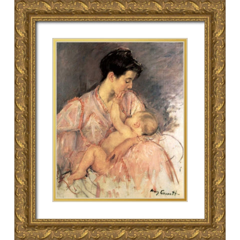Sketch For Mother Jeanne Nursing Her Baby 1906 Gold Ornate Wood Framed Art Print with Double Matting by Cassatt, Mary