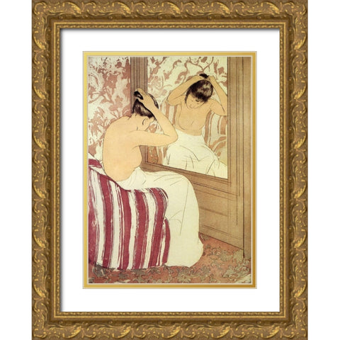 Study 1890 Gold Ornate Wood Framed Art Print with Double Matting by Cassatt, Mary