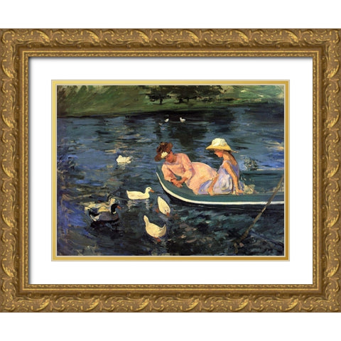 Summertime II 1894 Gold Ornate Wood Framed Art Print with Double Matting by Cassatt, Mary