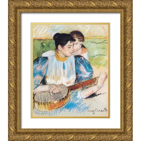 The Banjo Lesson, 1894 Gold Ornate Wood Framed Art Print with Double Matting by Cassatt, Mary