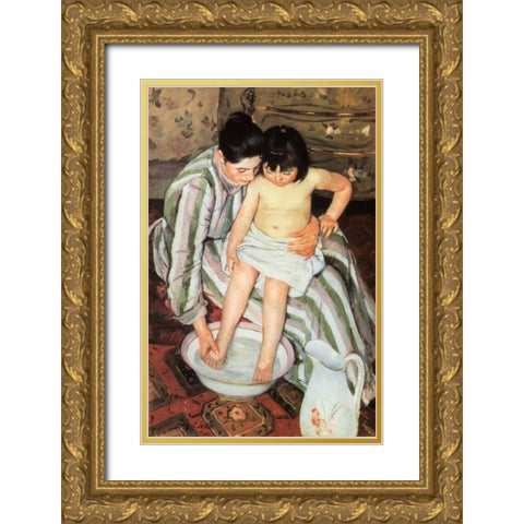 The Bath 1892 Gold Ornate Wood Framed Art Print with Double Matting by Cassatt, Mary