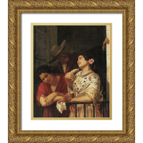 The Flirtation A Balcony In Seville 1872 Gold Ornate Wood Framed Art Print with Double Matting by Cassatt, Mary