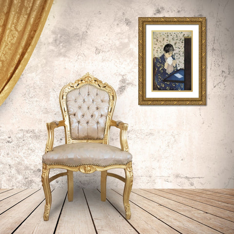 The Letter 1891 Gold Ornate Wood Framed Art Print with Double Matting by Cassatt, Mary