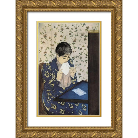 The Letter 1891 Gold Ornate Wood Framed Art Print with Double Matting by Cassatt, Mary