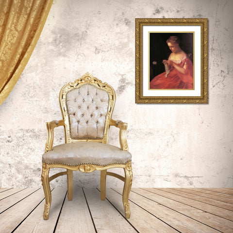 The Young Bride 1869 Gold Ornate Wood Framed Art Print with Double Matting by Cassatt, Mary