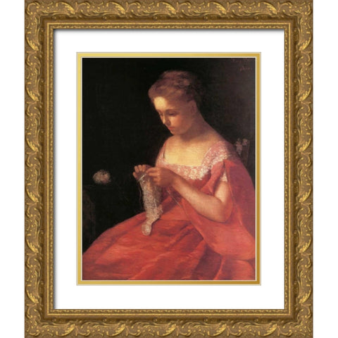 The Young Bride 1869 Gold Ornate Wood Framed Art Print with Double Matting by Cassatt, Mary