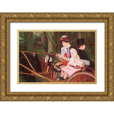 Woman And Child Driving 1879 Gold Ornate Wood Framed Art Print with Double Matting by Cassatt, Mary