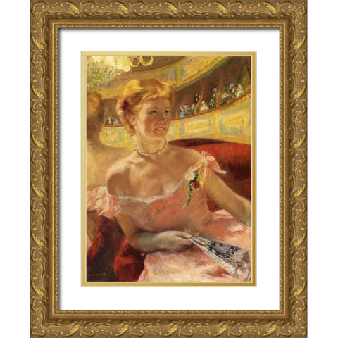 Woman In A Loge 1879 Gold Ornate Wood Framed Art Print with Double Matting by Cassatt, Mary