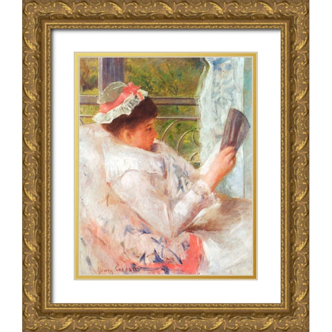 Woman Reading-Lydia 1878 Gold Ornate Wood Framed Art Print with Double Matting by Cassatt, Mary