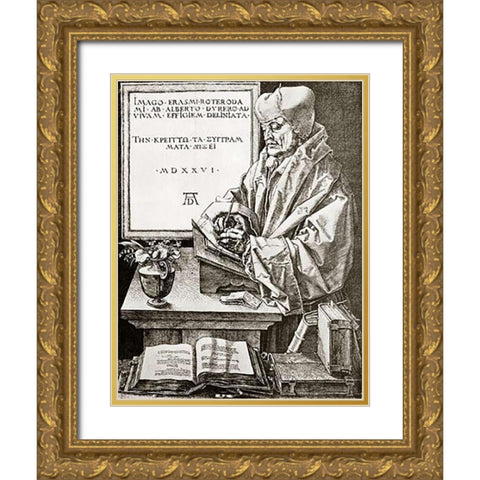 Erasmus Of Rotterdam Gold Ornate Wood Framed Art Print with Double Matting by Durer, Albrecht