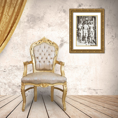 Four Nude Women Gold Ornate Wood Framed Art Print with Double Matting by Durer, Albrecht