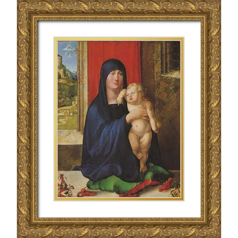 Madonna And Child Gold Ornate Wood Framed Art Print with Double Matting by Durer, Albrecht