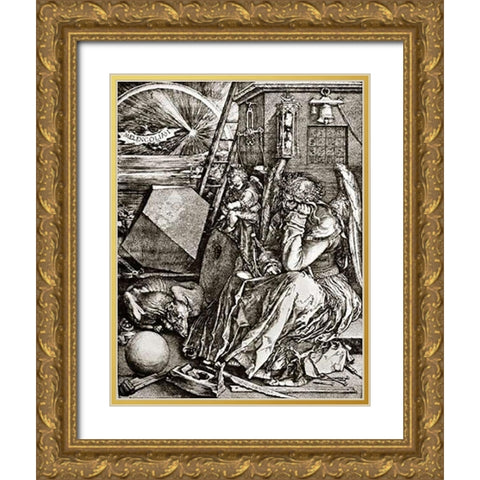 Melencolia Gold Ornate Wood Framed Art Print with Double Matting by Durer, Albrecht
