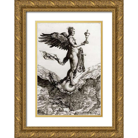 Nemesis Gold Ornate Wood Framed Art Print with Double Matting by Durer, Albrecht