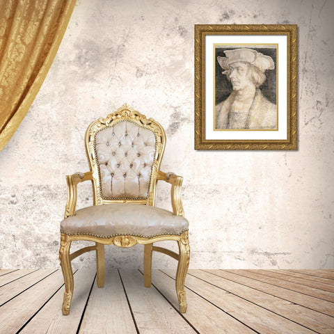 Portrait Of A Man Gold Ornate Wood Framed Art Print with Double Matting by Durer, Albrecht