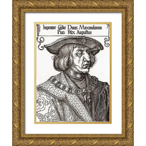 Portrait Of The Emperor Maximilian Gold Ornate Wood Framed Art Print with Double Matting by Durer, Albrecht