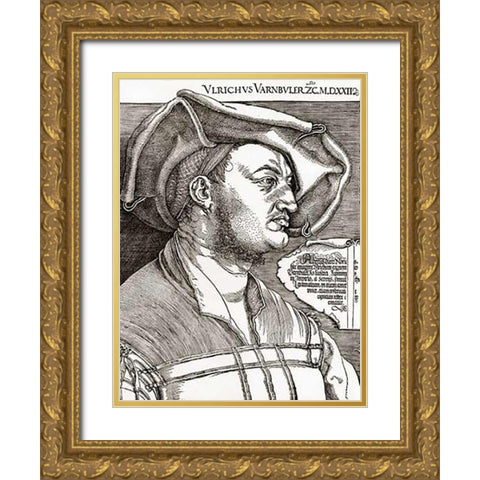 Portrait Of Ulrich Varnbuhler Gold Ornate Wood Framed Art Print with Double Matting by Durer, Albrecht