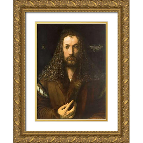 Self Portrait 2 Gold Ornate Wood Framed Art Print with Double Matting by Durer, Albrecht