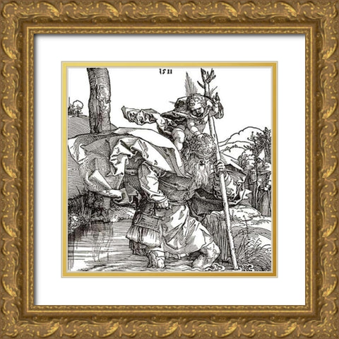 St Museumistopher Gold Ornate Wood Framed Art Print with Double Matting by Durer, Albrecht