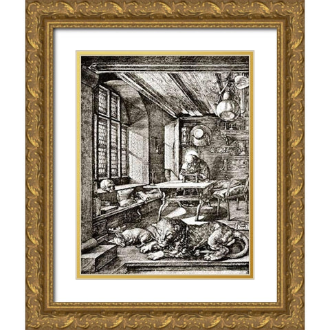 St Jerome In His Cell 2 Gold Ornate Wood Framed Art Print with Double Matting by Durer, Albrecht