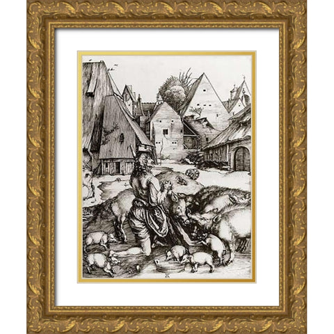 The Prodigal Son Gold Ornate Wood Framed Art Print with Double Matting by Durer, Albrecht
