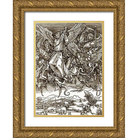 The Revelation Of St John 11 Gold Ornate Wood Framed Art Print with Double Matting by Durer, Albrecht