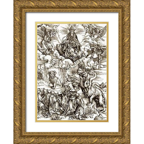 The Revelation Of St John 12 Gold Ornate Wood Framed Art Print with Double Matting by Durer, Albrecht